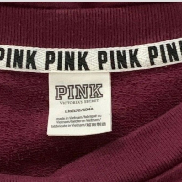 VICTORIA'S SECRET PINK SNAP SLEEVE BOYFRIEND CREW Sz L MAROON & BLACK #231D - Picture 8 of 10